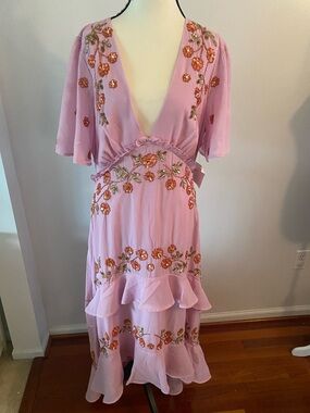 Maya Deluxe size 12 pink embellished beaded dress NWT